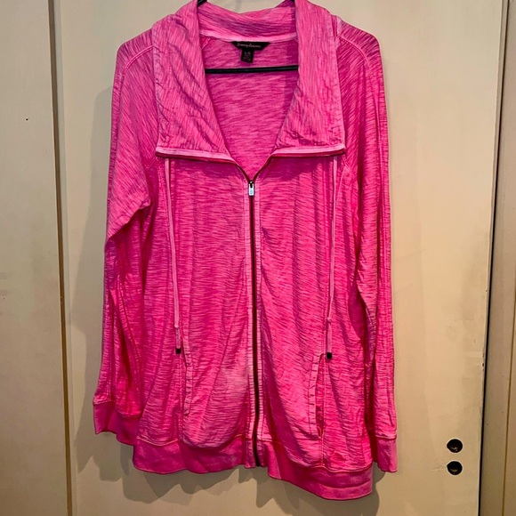 Tommy Bahama tunic styled cowl neck zip up sweatshirt hot pink size large - Picture 1 of 15